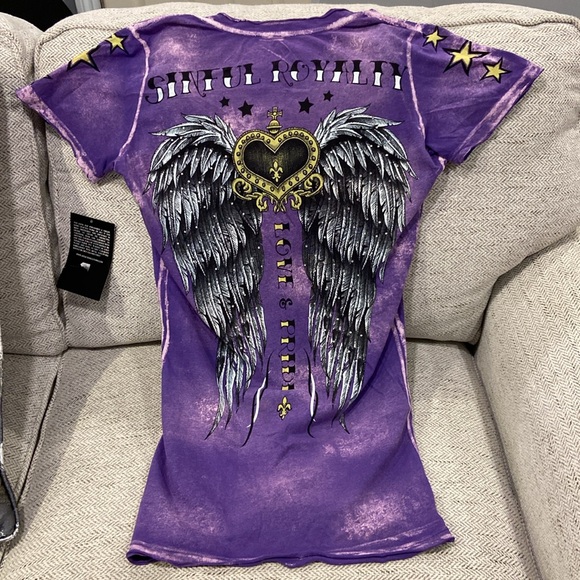 Womens sinful by affliction purple v-neck tee size Medium NWT! - Picture 5 of 10